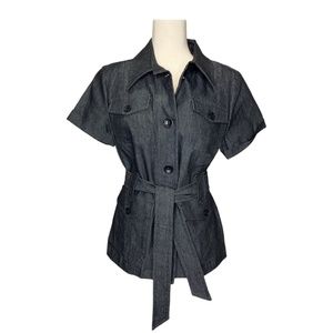 Sandro Denim Utility Safari Military Style Jacket Short Sleeve NWT Size L